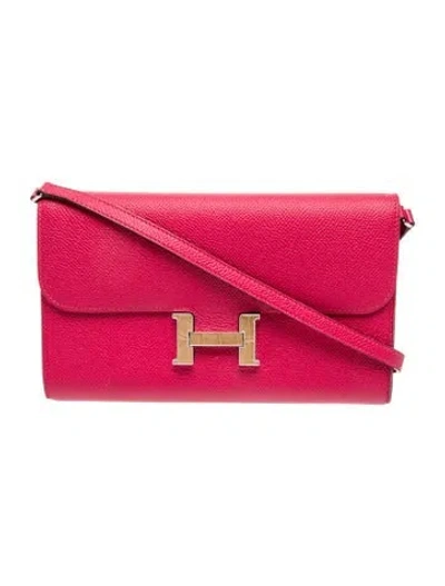 Pre-owned Hermes Epsom Constance Alligator Marquette To Go Wallet In Pink