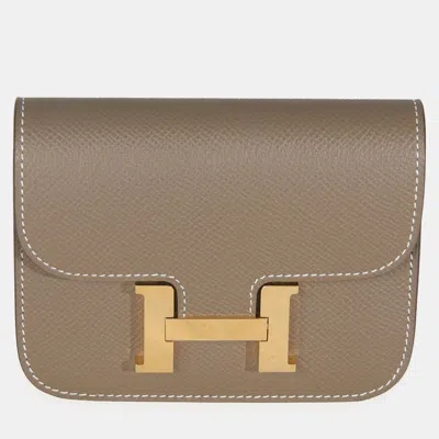 Pre-owned Hermes Epsom Constance Slim Wallet Ghw In Sand