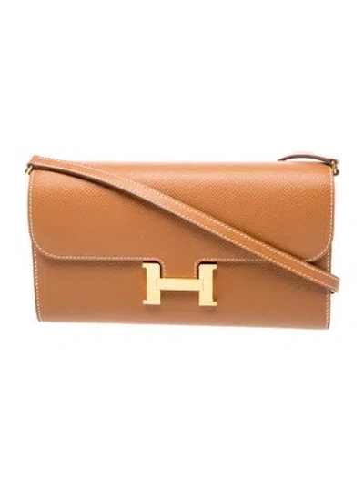Pre-owned Hermes Epsom Constance To Go Wallet In Brown