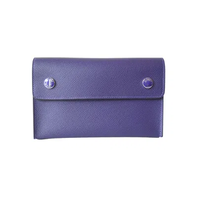 Hermes Epsom Nap Wallet Crossbody Bag Purple