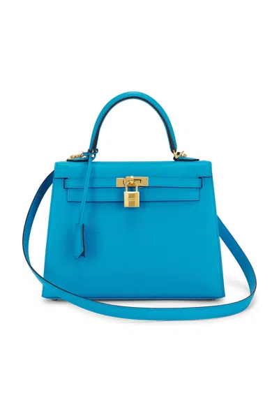 Pre-owned Hermes Epsom Kelly 25 Sellier Handbag In Blue