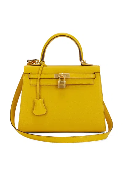 Pre-owned Hermes Epsom Kelly 25 Sellier Handbag In Yellow