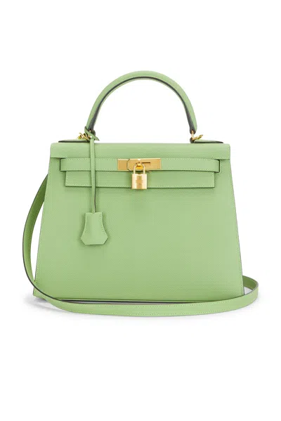 Pre-owned Hermes Epsom Kelly 28 Handbag In Vert Criquet
