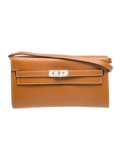 Pre-owned Hermes Epsom Kelly Classique To Go Wallet In Brown