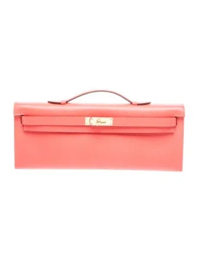 Pre-owned Hermes Epsom Kelly Cut Clutch In Pink