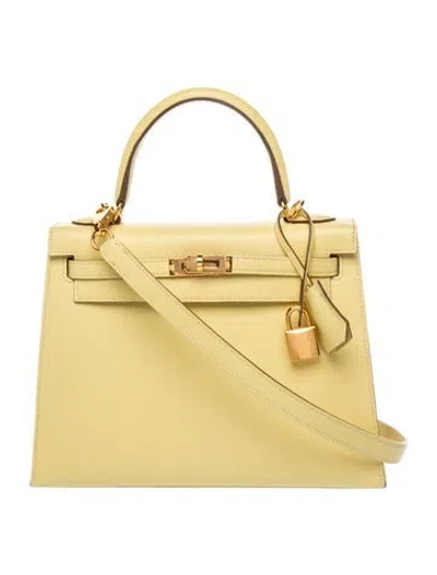 Pre-owned Hermes Epsom Kelly Ii Sellier 25 In Yellow
