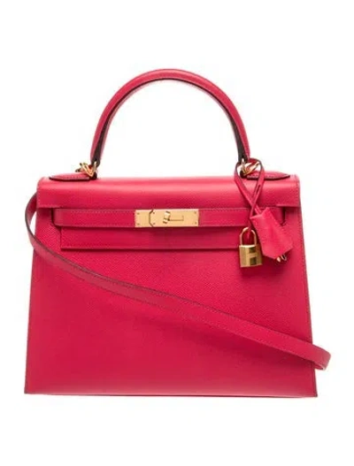 Pre-owned Hermes Epsom Kelly Ii Sellier 28 In Pink