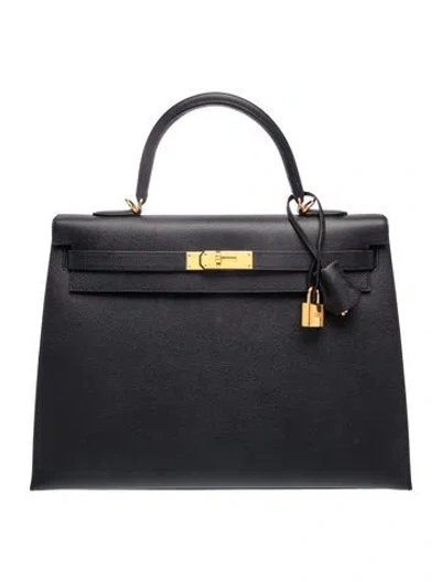 Pre-owned Hermes Epsom Kelly Ii Sellier 35 In Black