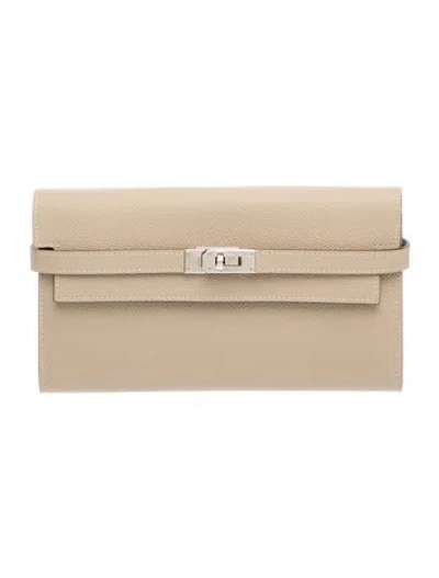 Pre-owned Hermes Epsom Kelly Longue Wallet In Neutral