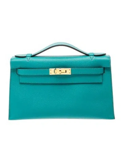 Pre-owned Hermes Epsom Kelly Pochette In Green