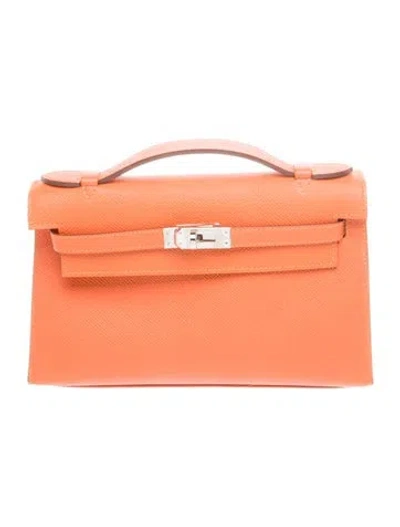 Pre-owned Hermes Epsom Kelly Pochette In Orange