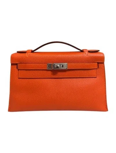 Pre-owned Hermes Epsom Kelly Pochette In Orange