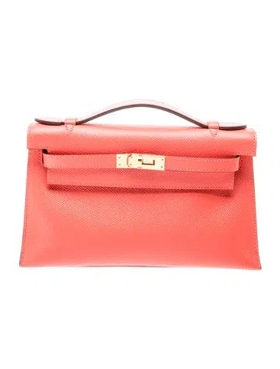 Pre-owned Hermes Epsom Kelly Pochette In Pink