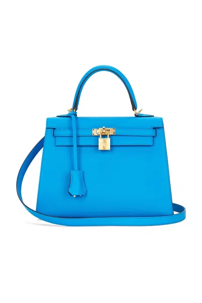 Pre-owned Hermes Epsom Kelly Sellier 25 Handbag In Bleu Frida