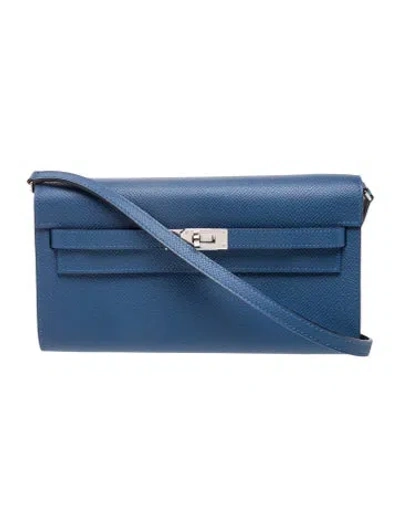 Pre-owned Hermes Epsom Kelly To Go Wallet In Blue