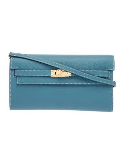 Pre-owned Hermes Epsom Kelly To Go Wallet In Blue