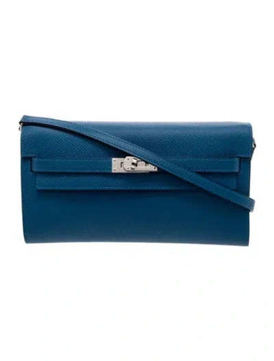 Pre-owned Hermes Epsom Kelly To Go Wallet In Blue