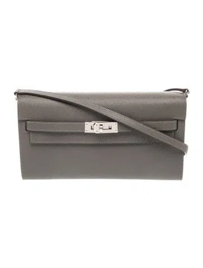 Pre-owned Hermes Epsom Kelly To Go Wallet In Gray