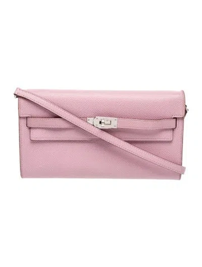 Pre-owned Hermes Epsom Kelly To Go Wallet In Pink