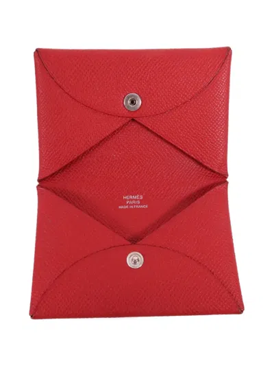 Pre-owned Hermes Hermès Epsom Leather Card Holder In Red