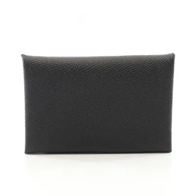 Pre-owned Hermes Epsom Leather Coin Purse/coin Case () In Black