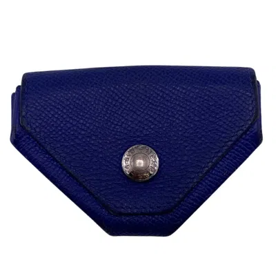Pre-owned Hermes Epsom Leather Coin Purse/coin Case () In Blue