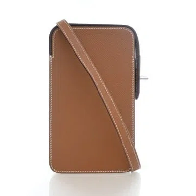 Pre-owned Hermes Epsom Leather Hac A Box Phone Case In Gold
