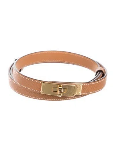 Pre-owned Hermes Epsom Leather Kelly Belt In Brown