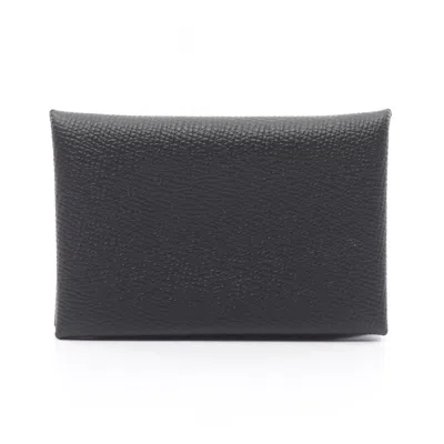 Pre-owned Hermes Epsom Leather Leather Coin Purse/coin Case () In Black