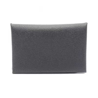 Pre-owned Hermes Epsom Leather Leather Coin Purse/coin Case () In Black