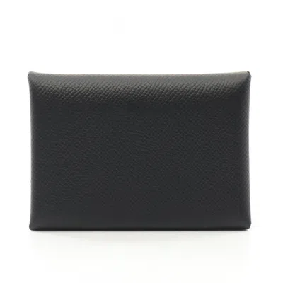 Pre-owned Hermes Epsom Leather Leather Coin Purse/coin Case () In Black