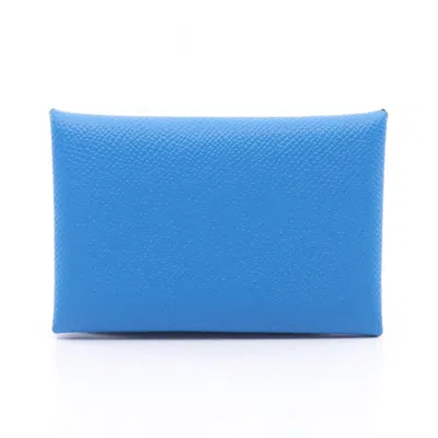 Pre-owned Hermes Epsom Leather Leather Coin Purse/coin Case () In Blue