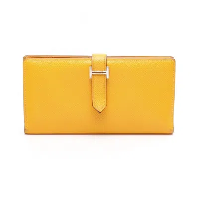 Pre-owned Hermes Epsom Leather Long Wallet (bi-fold) () In Orange