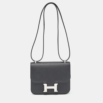 Pre-owned Hermes Hermès Epsom Leather Palladium Finish Constance Iii Mini Bag In Black