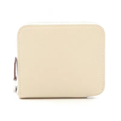 Pre-owned Hermes Epsom Leather Wallet (bi-fold) () In White