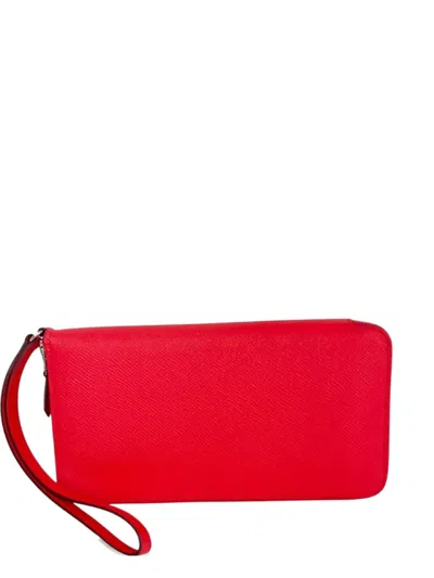 Pre-owned Hermes Epsom Lucky Wrist Azap Wallet In Red