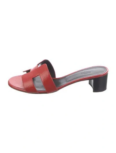 Pre-owned Hermes Epsom Oasis H Logo Slides In Red