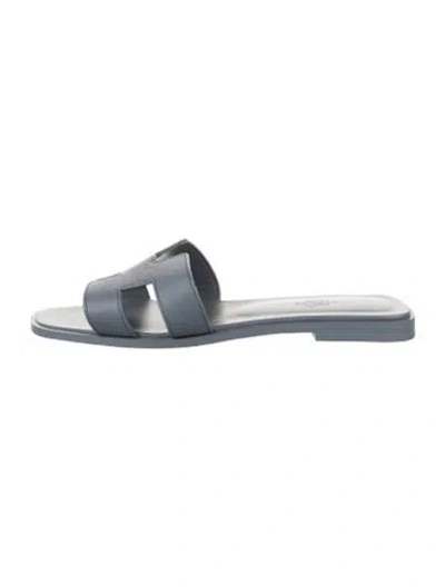 Pre-owned Hermes Epsom Oran H Logo Slides In Blue/grey