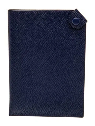 Pre-owned Hermes Epsom Tarmac Passport Holder In Blue