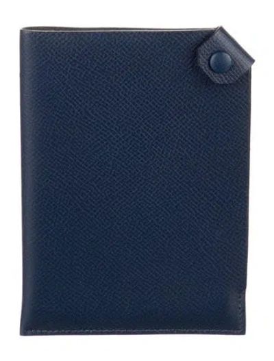Pre-owned Hermes Epsom Tarmac Passport Holder In Blue