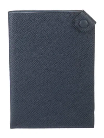 Pre-owned Hermes Epsom Tarmac Passport Holder In Blue