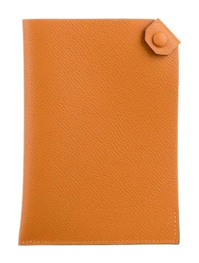 Pre-owned Hermes Epsom Tarmac Passport Holder In Orange