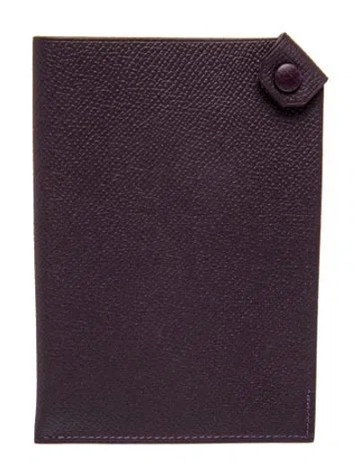 Pre-owned Hermes Epsom Tarmac Pm Passport Holder In Purple