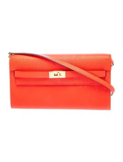 Pre-owned Hermes Epsom Verso Kelly To Go Wallet W/ Strap In Multi