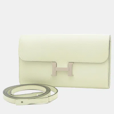 Pre-owned Hermes Epson Vert Fizz Togo U Engraved Constance Shoulder Bag In White