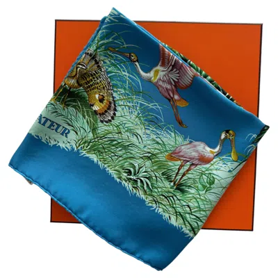 Pre-owned Hermes Equateur Carre Wash Bleu/azur/vert/bru Scarf New W/t In Blue