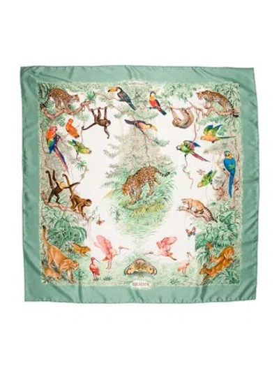 Pre-owned Hermes Equateur Silk Scarf In Green