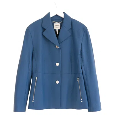 Pre-owned Hermes Equestrian Deerskin Leather Jacket Cerulean Blue