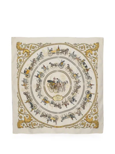Pre-owned Hermes Equestrian Silk Scarf In Neutral