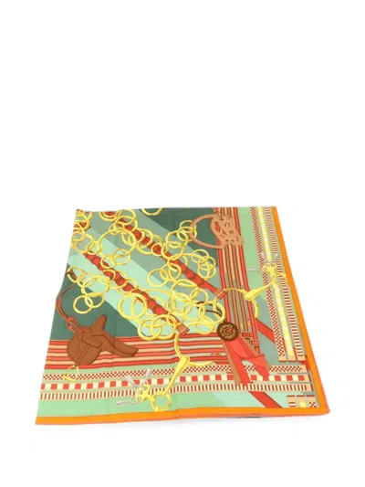 Pre-owned Hermes Equestrian-motif Scarf In Green